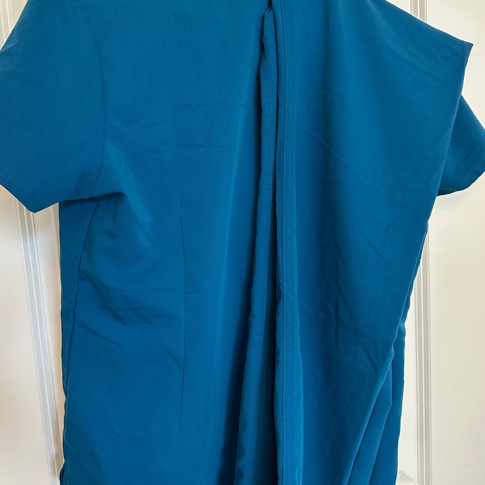 Figs Teal Blue Scrub Top with Orange Drawstring - Picture 2 of 2